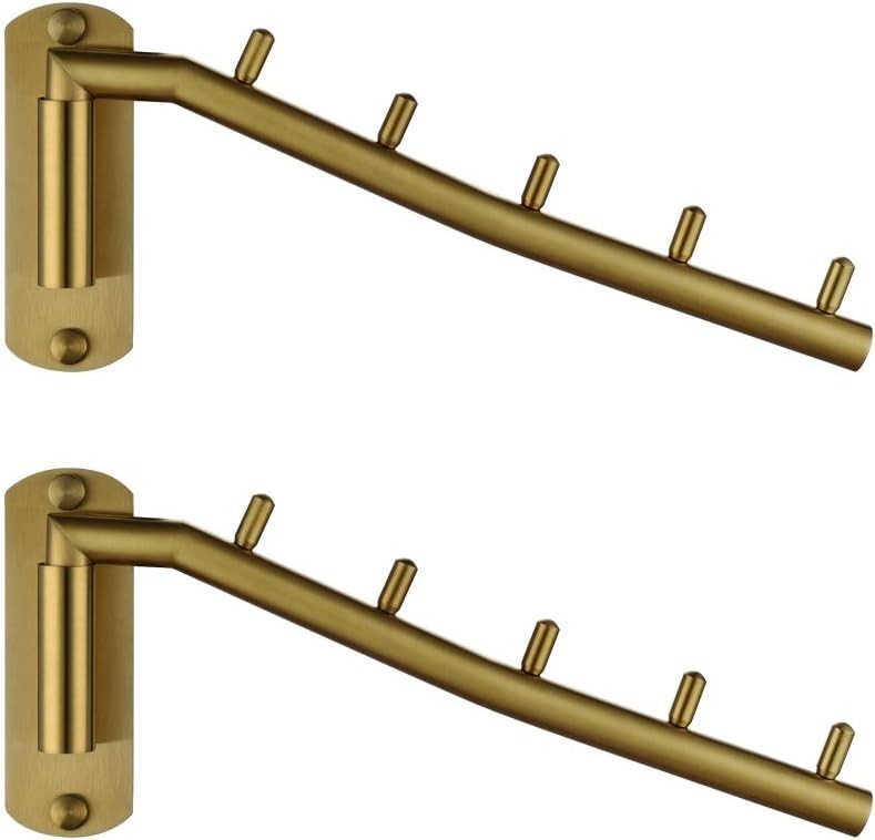 Space-Saving Clothes Hanger System - Brushed Gold Wall Mount 2-Pack