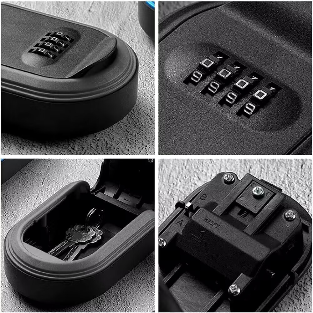 4-digit password combination key box, black ABS plastic wall mounted