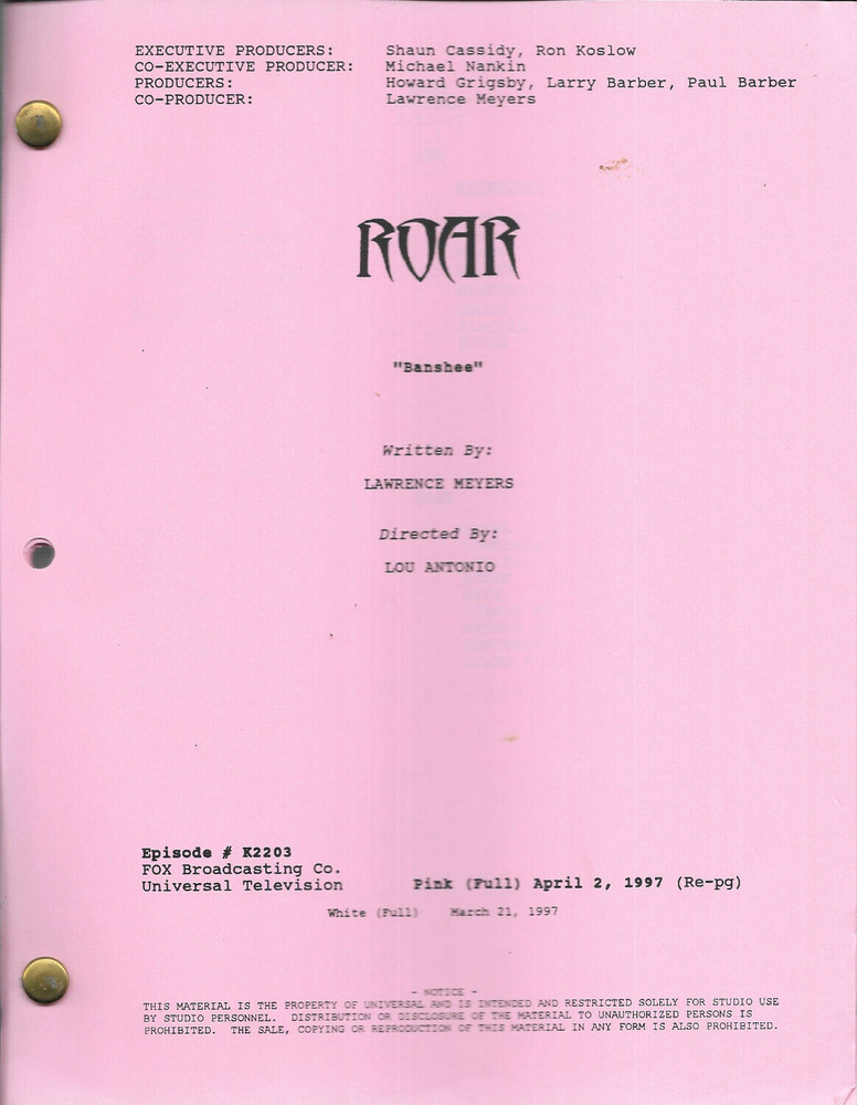 ROAR original television script "Banshee"   Heath Ledger