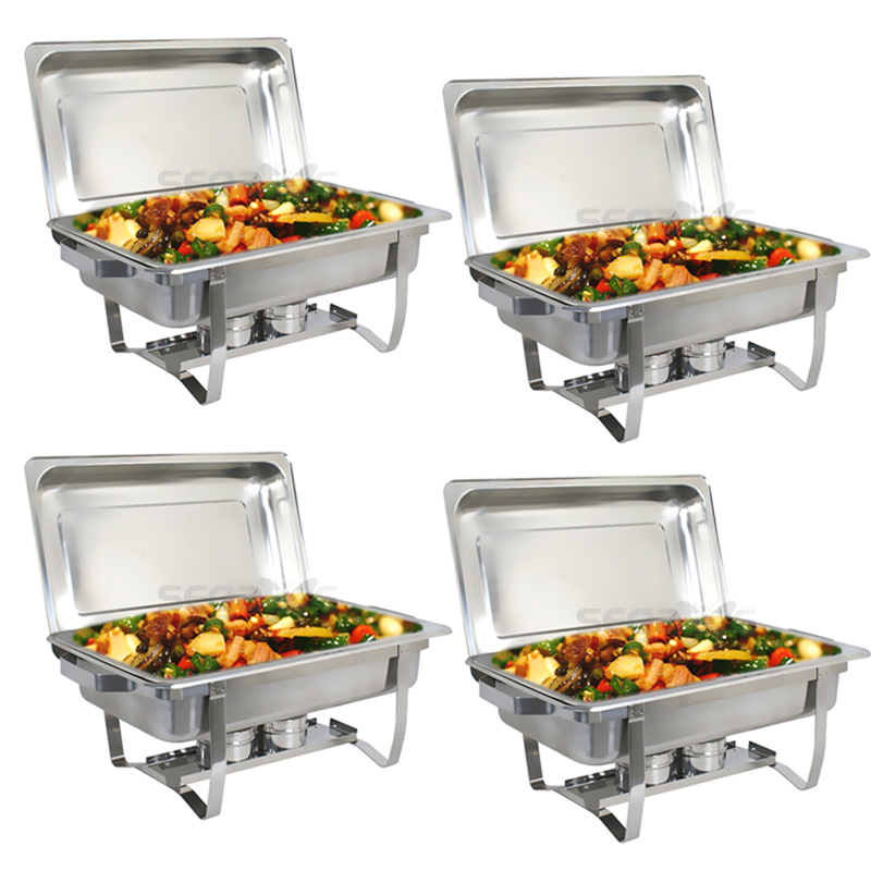 4 Packs Chafing Dish 8 Quart Stainless Steel Rectangular Chafer Full Size Buffet