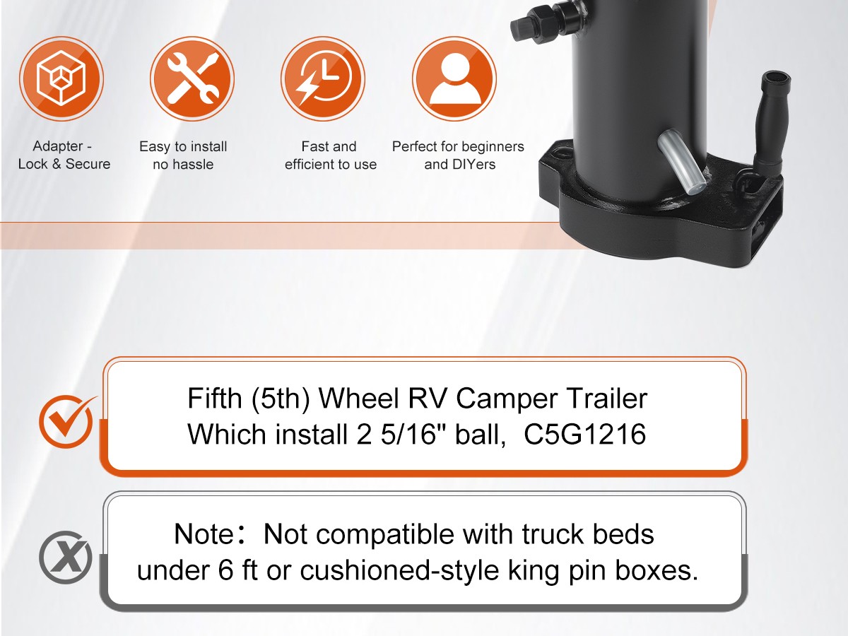 For Camper RV Trailer 12"-17" Fifth (5th) Wheel to Gooseneck Adapter Hitch