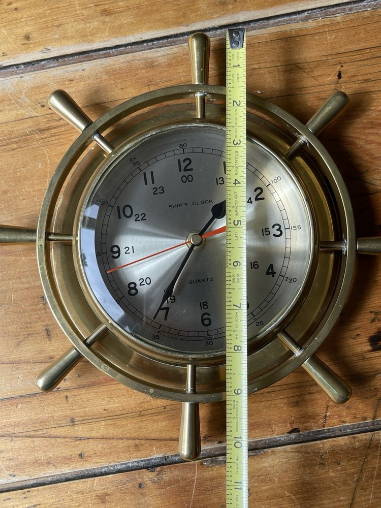 Vintage Ship's Time Solid Brass Wheel Nautical Marine Quartz Wall Clock Working