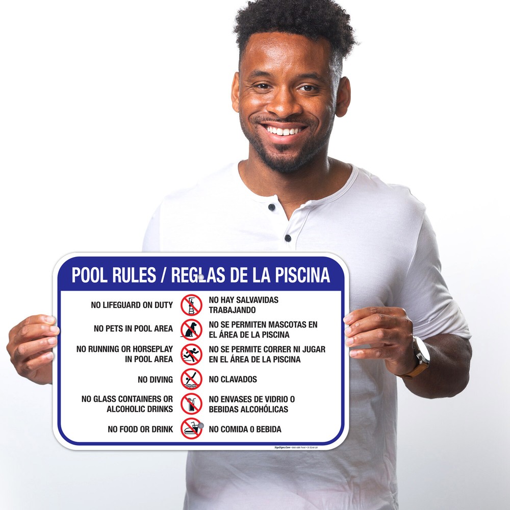 Pool Rules Sign Bilingual, Spanish English,