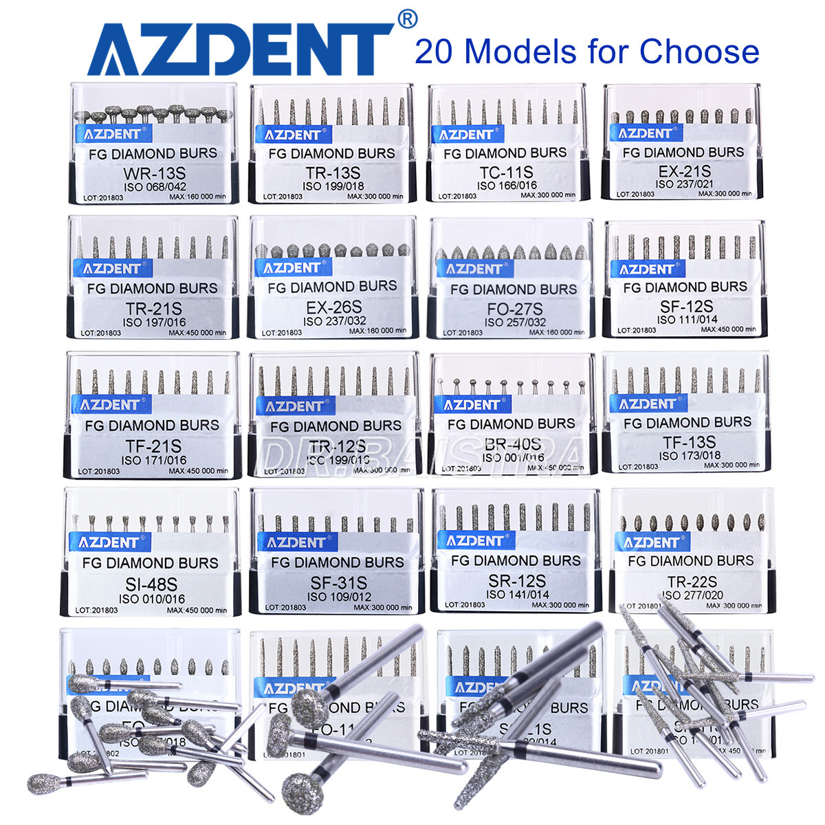 AZDENT 100pcs Dental Super Coarse Diamond FG Burs for High Speed Handpiece