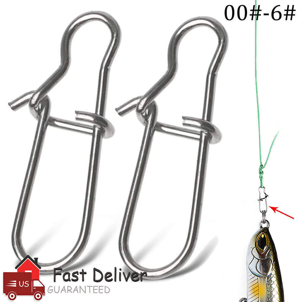 100PCS Fishing Snaps Fastlock Clips Lures Barrel Swivels 00#-6# Stainless Steel