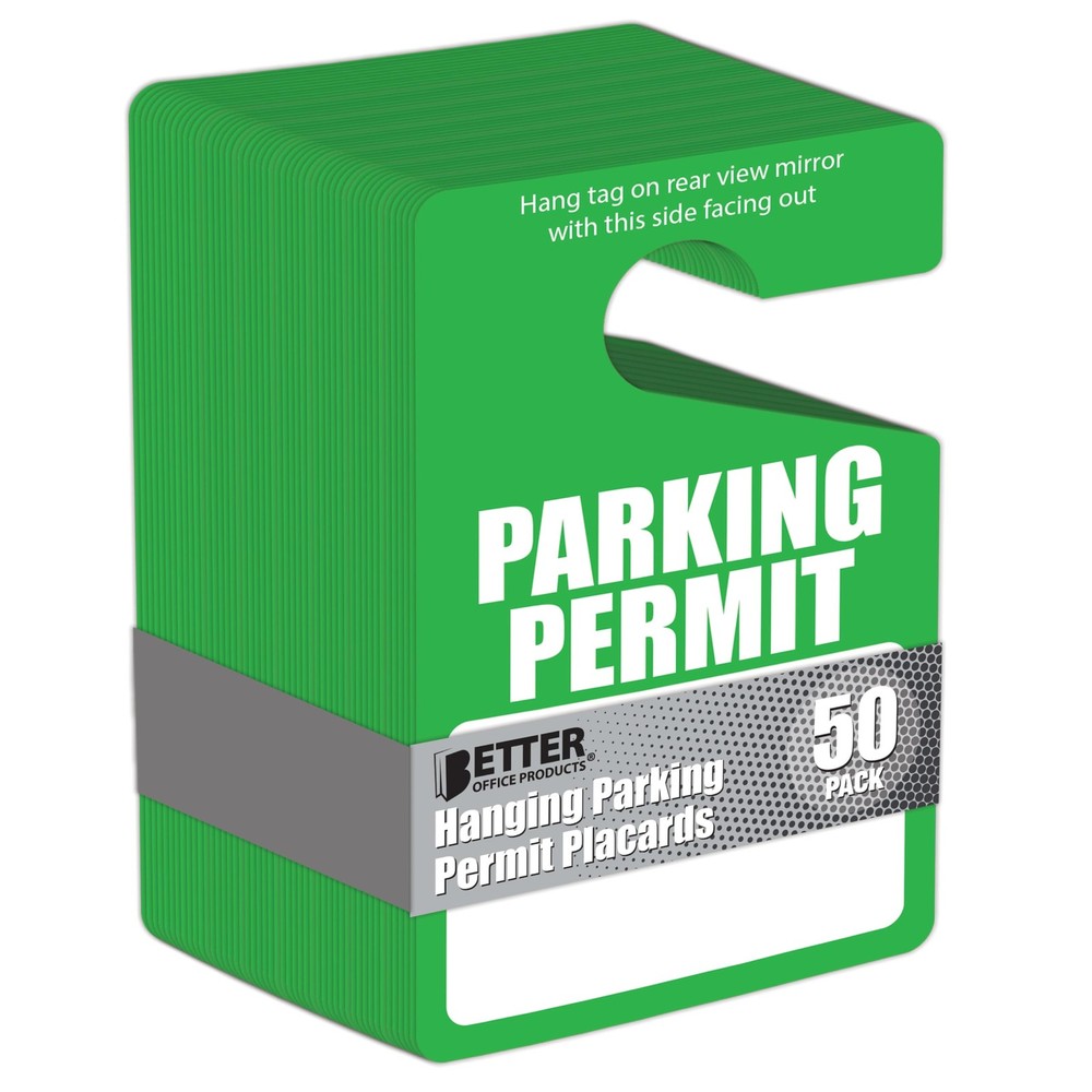 Green Parking Permit Hang Tags, 50 Pack, Poly Plastic Placards, Temporary Par...