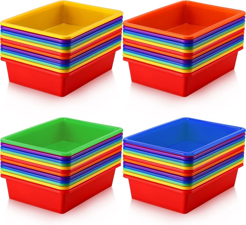 24 Pcs Plastic Paper Trays Classroom Stackable Letter Size Flat Organizer Bins