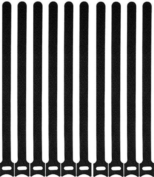 Multi-Purpose 50 Pcs Hook and Loop Cord Ties – 12 Inch Long, Black Nylon