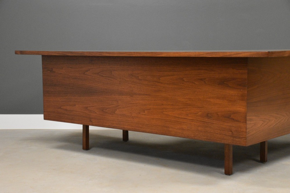 Refinished L Shaped Walnut Mid Century Desk