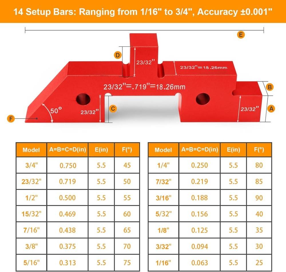 Table Setup Blocks for Woodworking, 14Pcs Aluminum Alloy Precision Set up Bars,