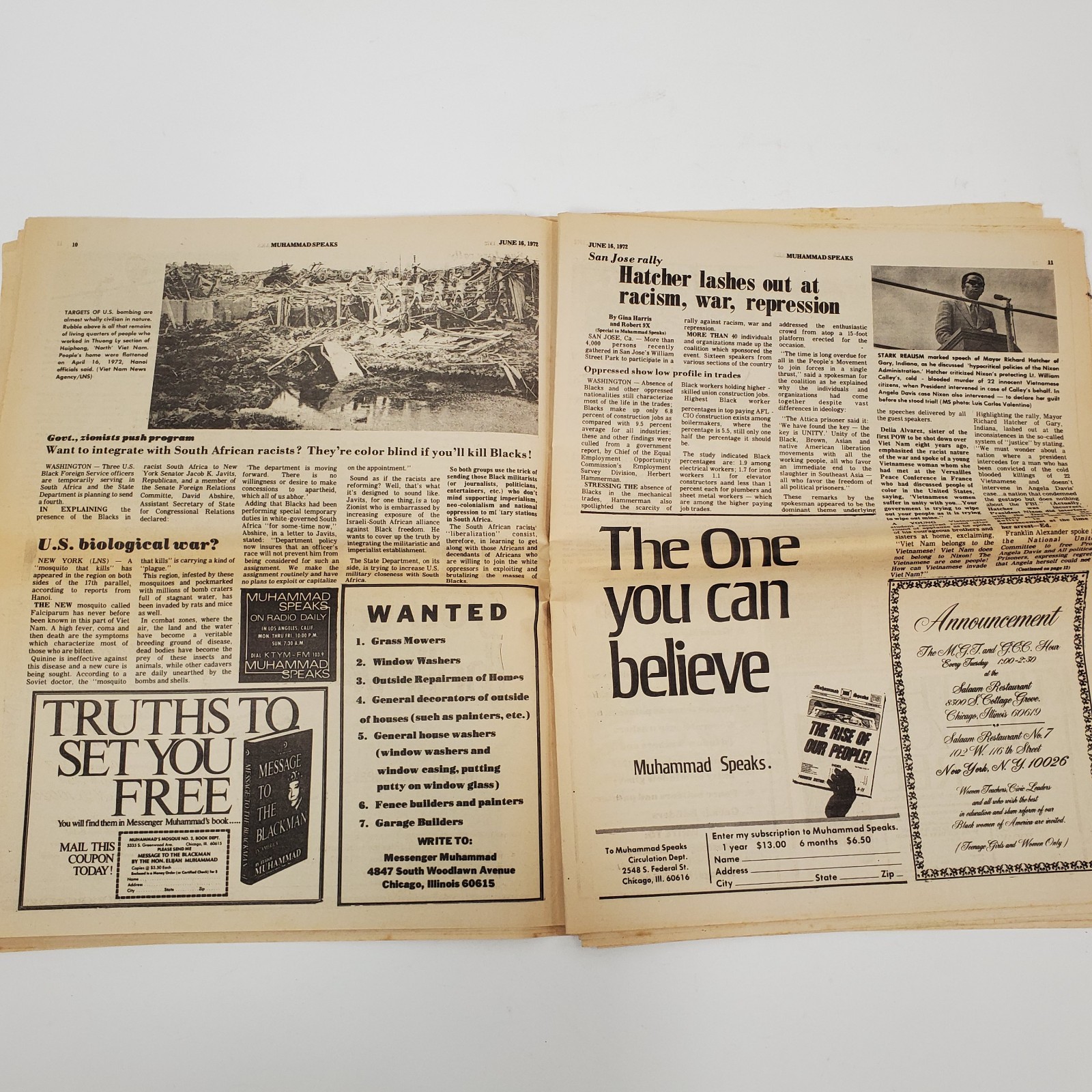 Vintage Muhammad Speaks Newspaper June 16 1972 Nation of Islam Black History