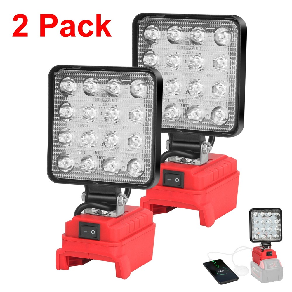 2 Pack 60W 18V LED Work Light Flashlight for Milwaukee M-18 Battery USB Output