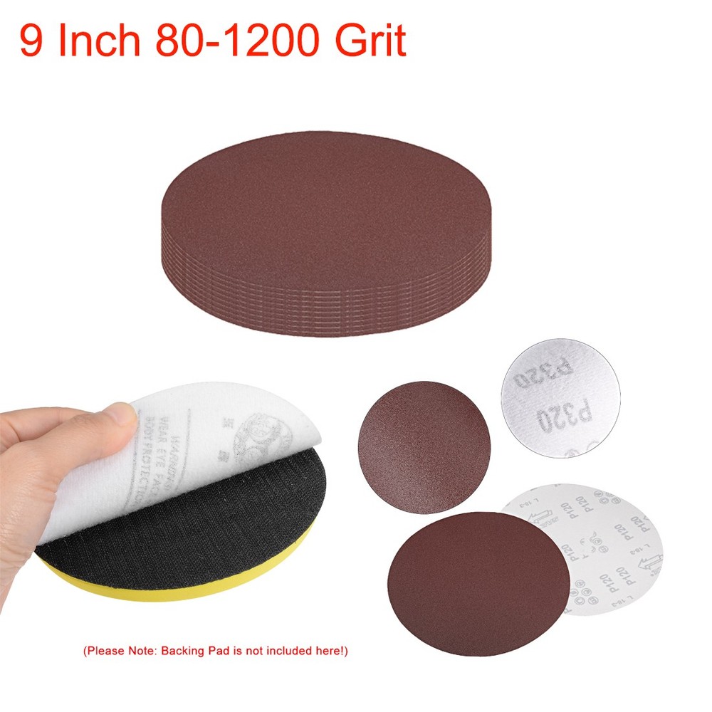 10Pcs 9 Inch 80-1200 Grit Hook and Loop Sanding Disc Flocking Sandpaper