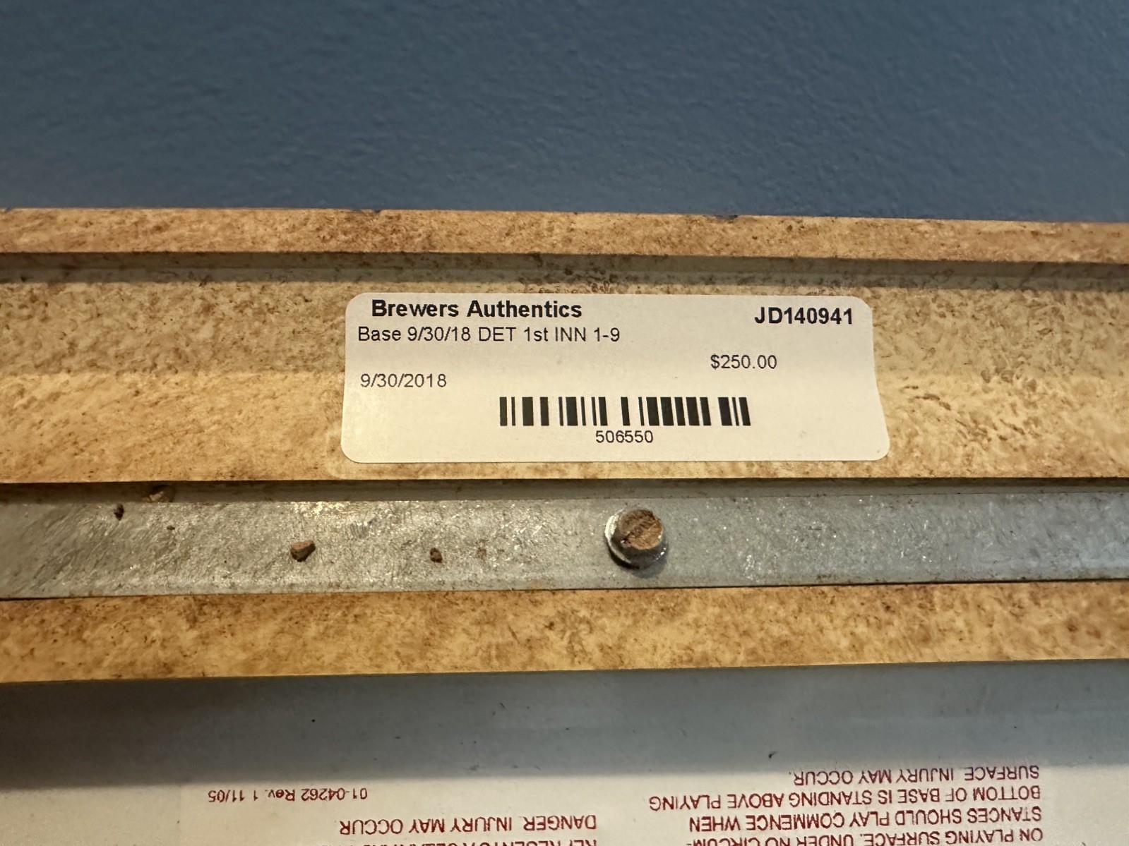 Milwaukee Brewers Game Used Base vs Detroit Tigers 1st Base: INN 1-9 9/30/18 MLB