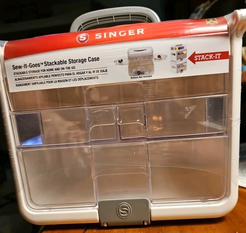 NEW SINGER Sew-It-Goes STACKABLE STORAGE CASE CLEAR WHITE SEWING QUILT FREE SHIP