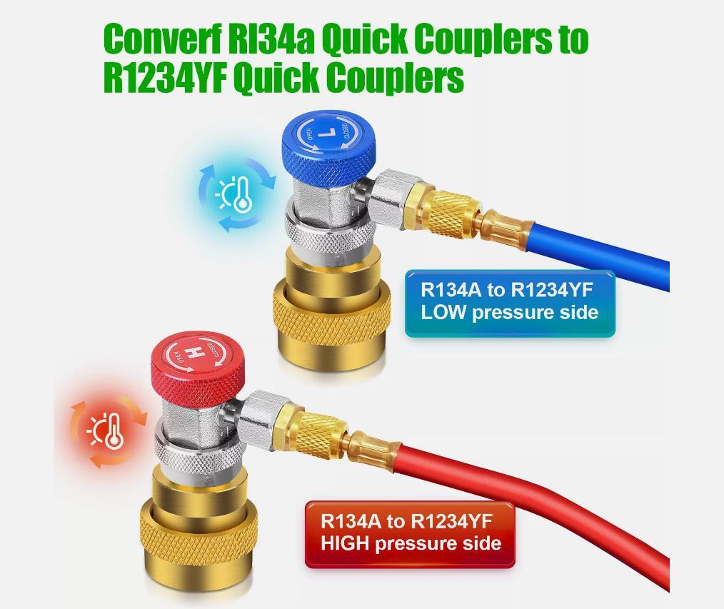 Adapter Adjustable High&Low Side Connection R134A To R1234YF Quick Couplers Kit