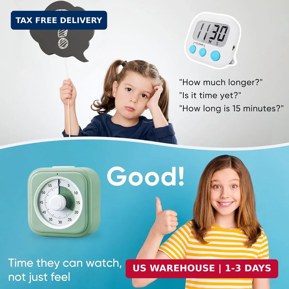 60 Minute Visual Timer for Kids, Silent Countdown Clock, Time Management Tool fo