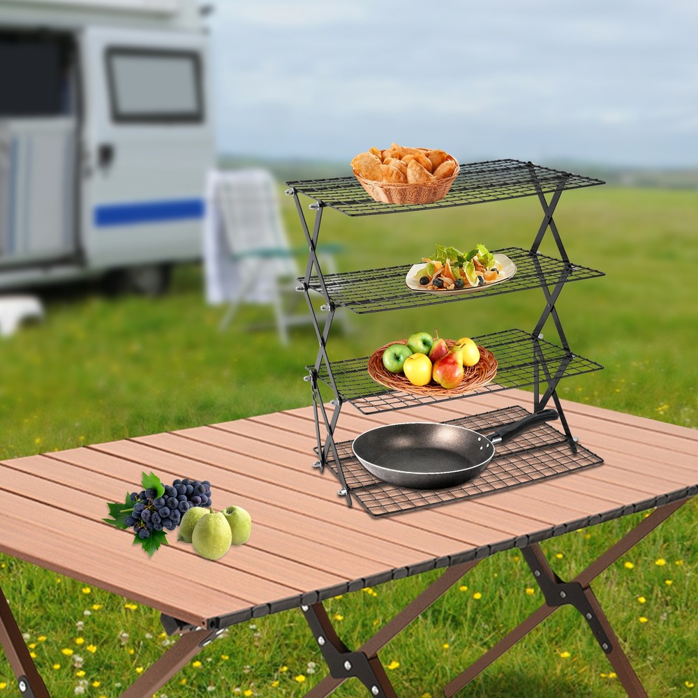 4-Tier Collapsible Cooling Rack, Grilling Drying Rack for Cookies Baking
