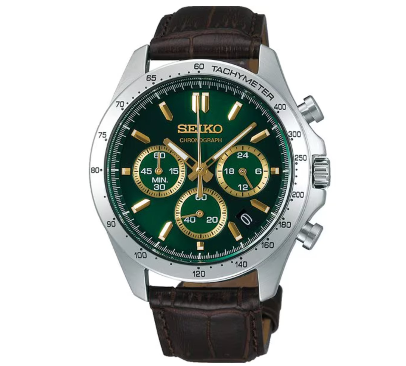 SEIKO Spirit SBTR017 Green Chronograph Quartz Leather band Men Watch New in Box