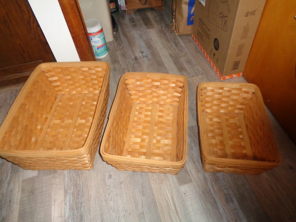 Set of 3 - Rectangular Wicker Woven Nesting Baskets - Sizes in description