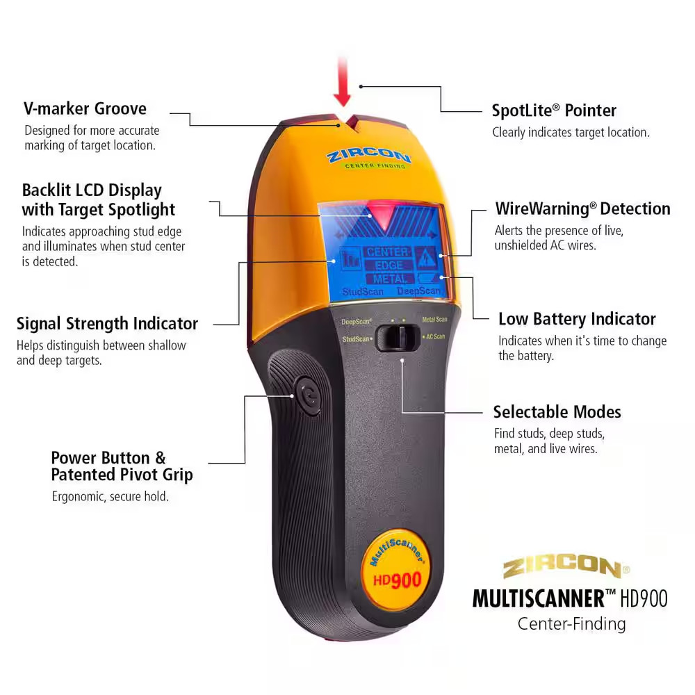 Multiscanner HD900 3 In. Multifunction Stud Finder