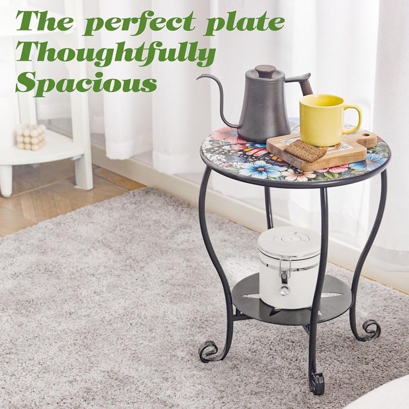 Rust-Resistant Round Side Table Two-Tier Design Indoor Outdoor Accent Table New