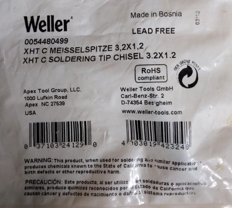 Weller XHT C Soldering Tip, Chisel Tip, 3.2 X 1.2