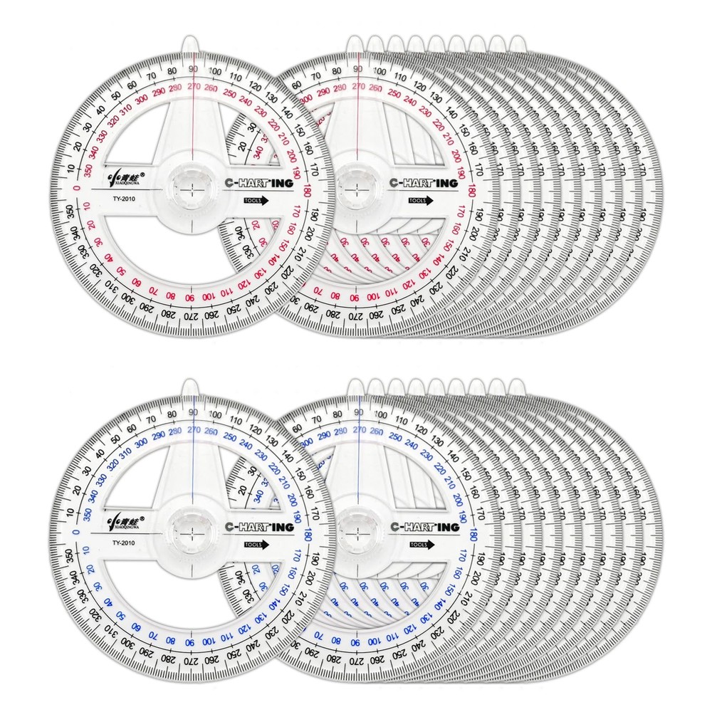 360° Protractor Set (20-Pack) – Clear Plastic Math Protractors for Geometry, ...