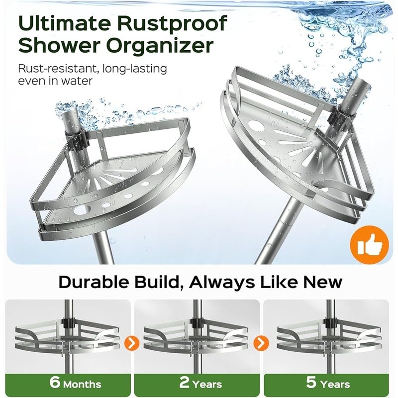 Adjustable Shower Caddy Tension Pole 4-Tier Bathroom Organizer Rustproof Storage