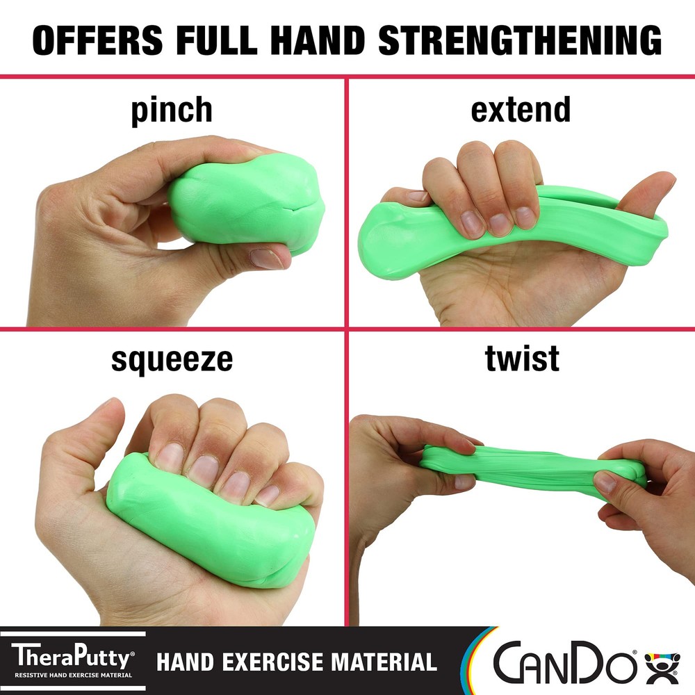 CanDo TheraPutty Plus Medium Green 3oz Anti Microbial Hand Exercise Putty