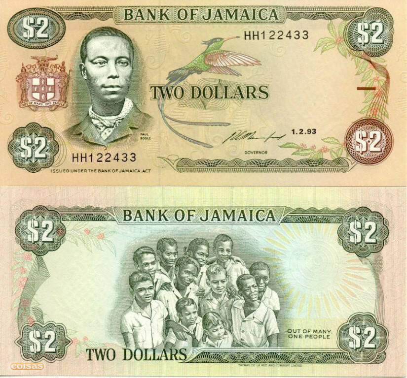 JAMAICA 2 DOLLARS 1993 PICK 69 E UNC