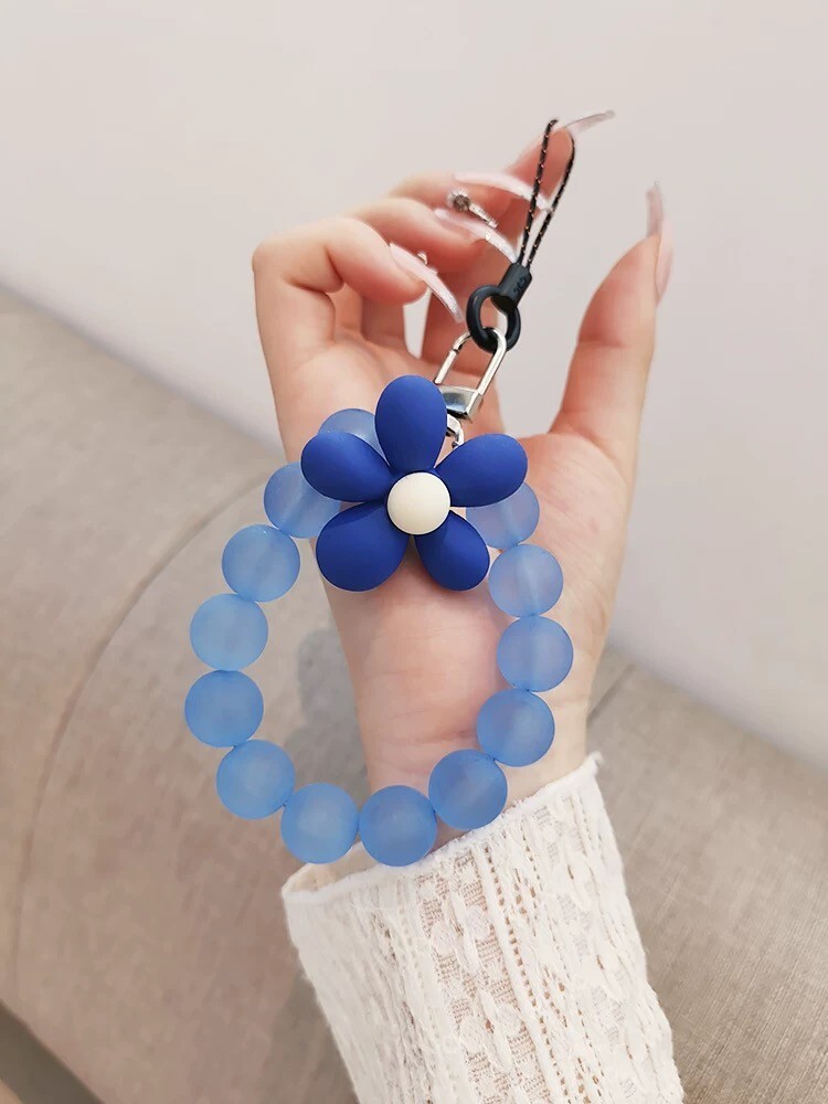 Blue Frosted Flower Phone Strap