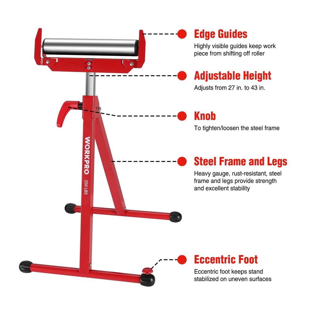 WORKPRO Adjustable Folding Roller Stand Height Heavy Duty 250LBS Load MAX 2-Pack