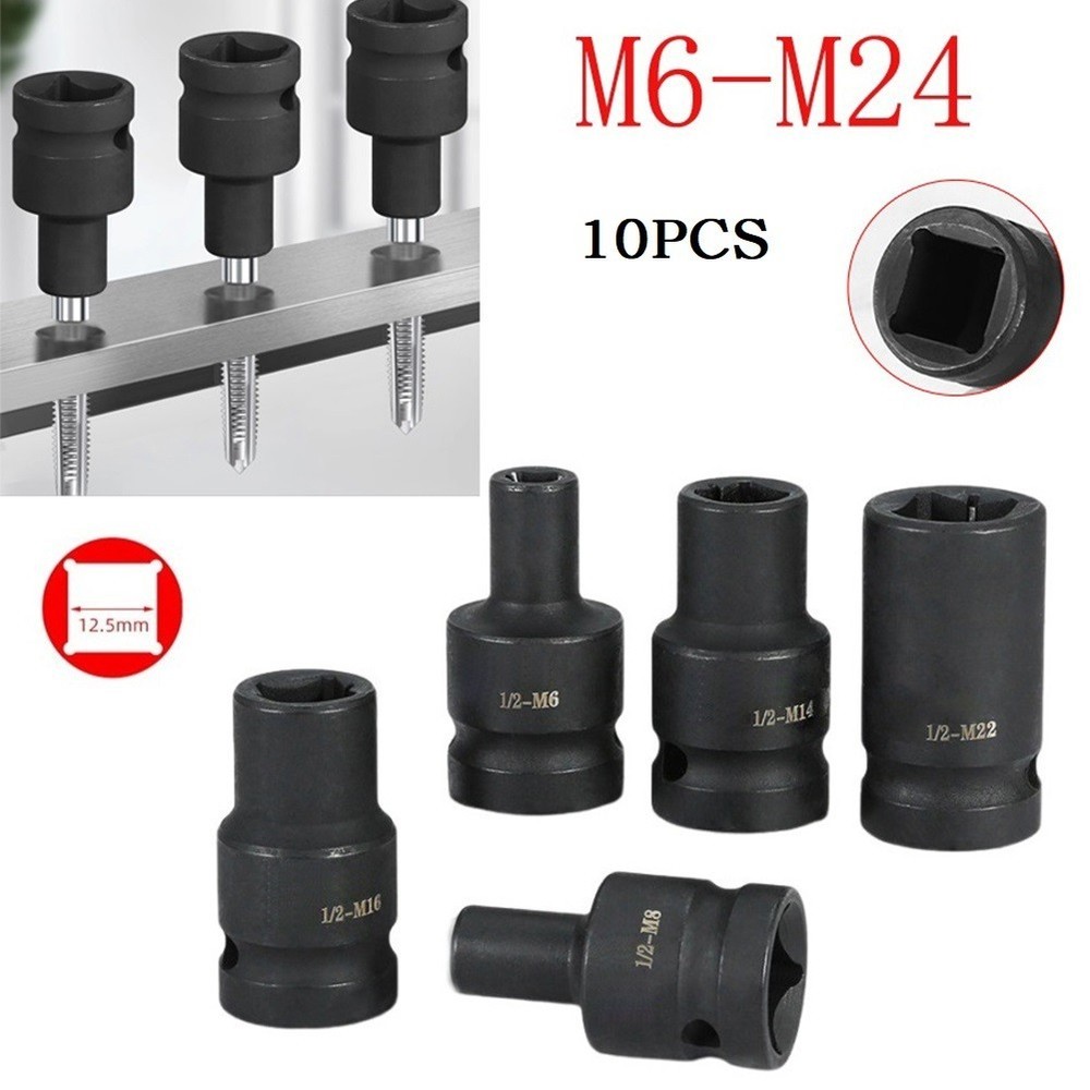 Professional Grade Square Tap Socket Set for Electric Driver Wrench (10PCS)