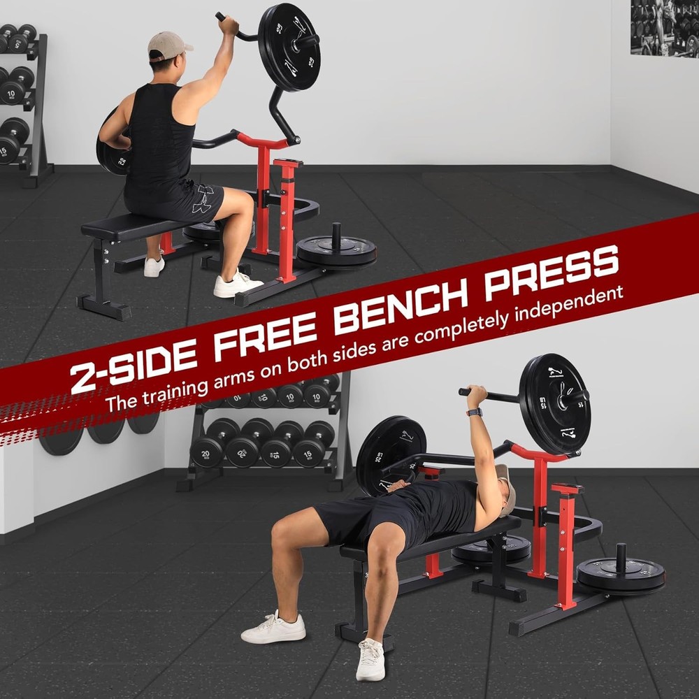 Chest Press Machine Rack W Adjustable Flat Bench Independent Converging Arms