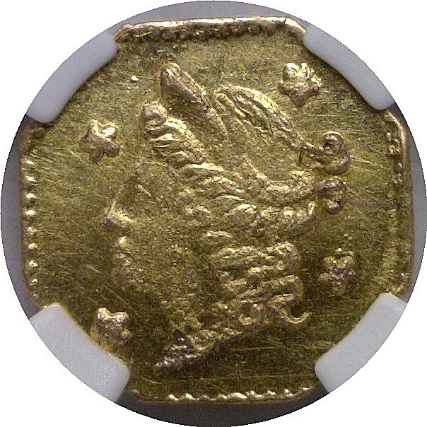 1855/4 25c California Fractional Gold BG-106 NGC MS-64
