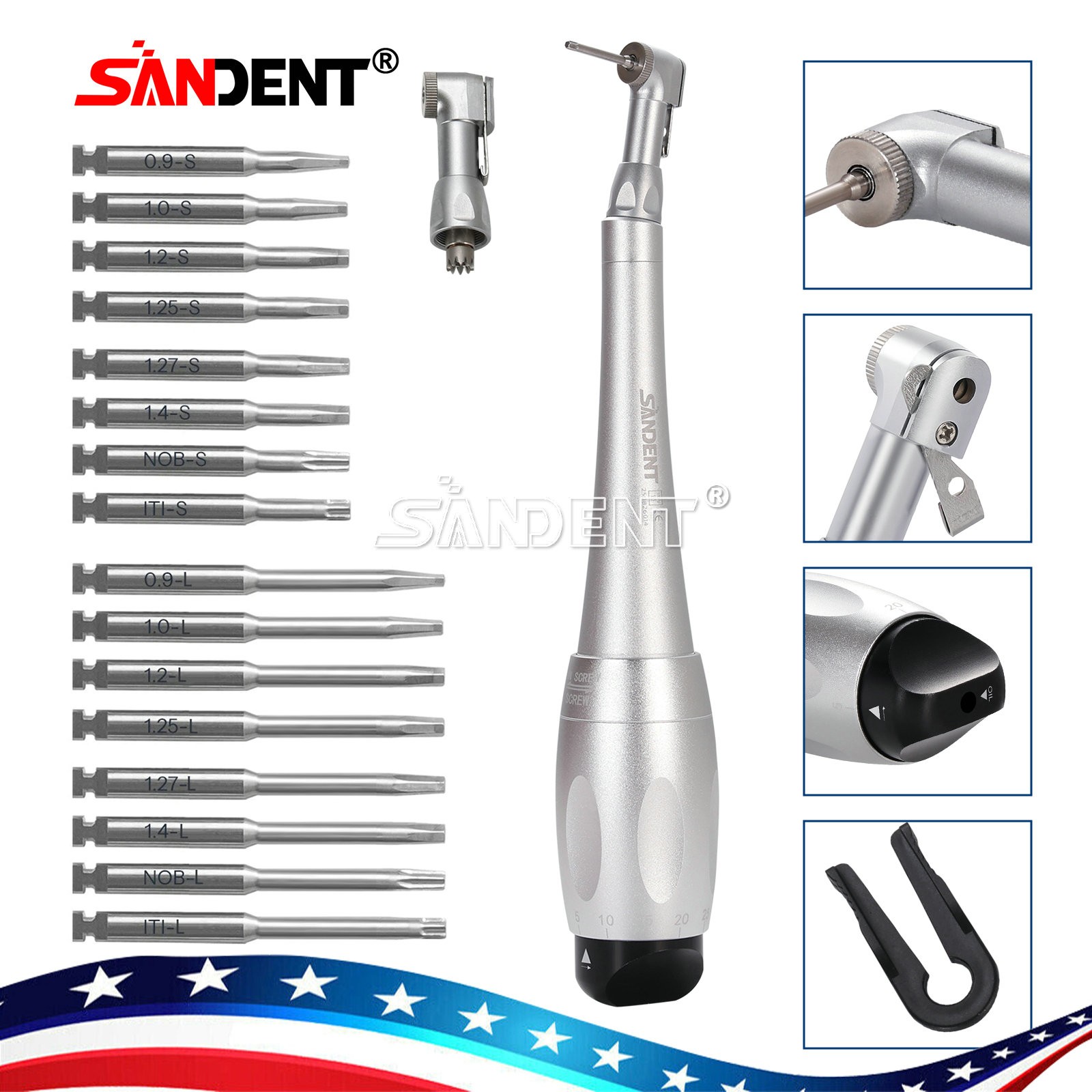 Dental Torque Wrench Universal Implant Kit Wrench Contra Angle & 16 Drivers USA