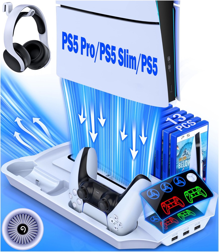 PS5 Pro/Slim/PS5 Stand and Cooling Station with Controller Q254-PS5
