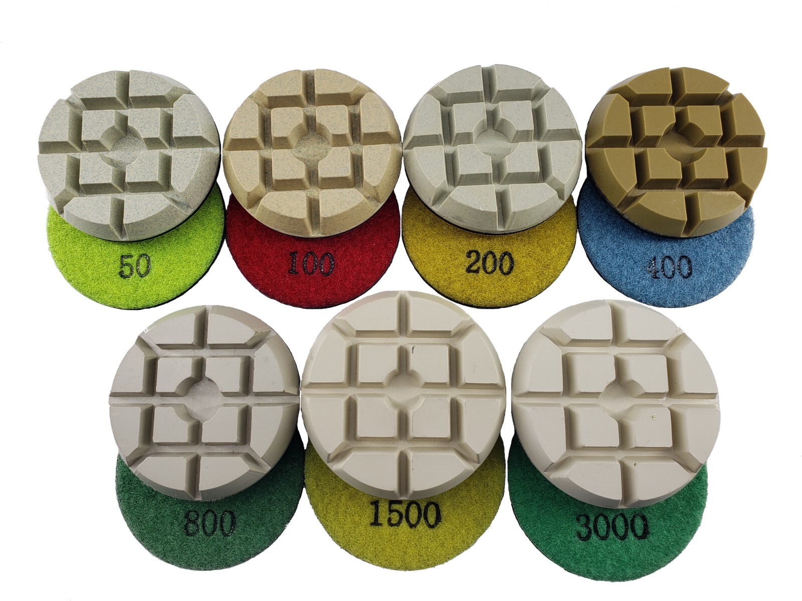 3" Resin Bond Diamond Polishing Pads, Dark or White Resin, Wet or Dry, Set of 3