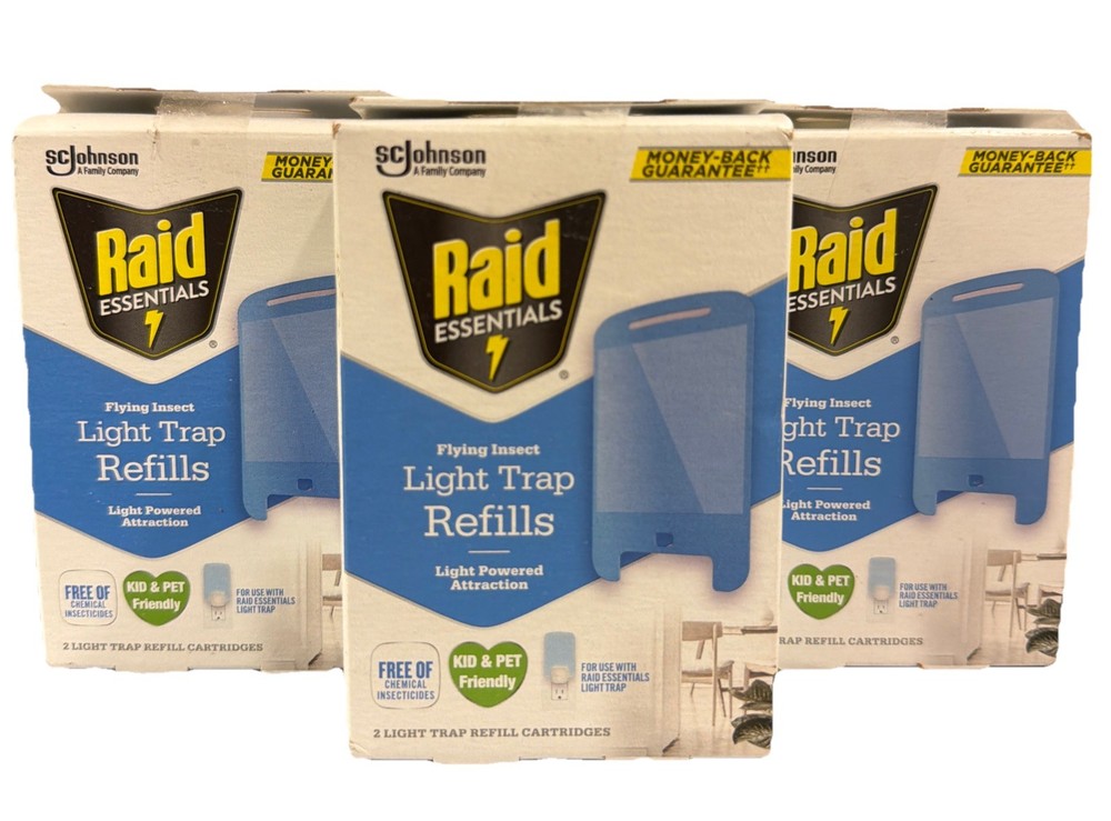 6 Raid Essentials Flying Insects Light Trap Refill Cartridges Pet Friendly 2ct