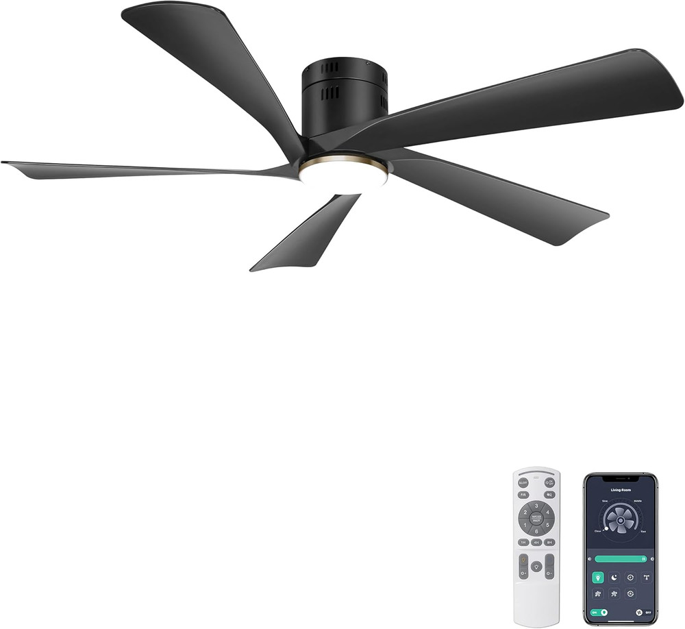 52” Low Profile Ceiling Fan with Lights, Remote & APP Control Modern Flush Mount