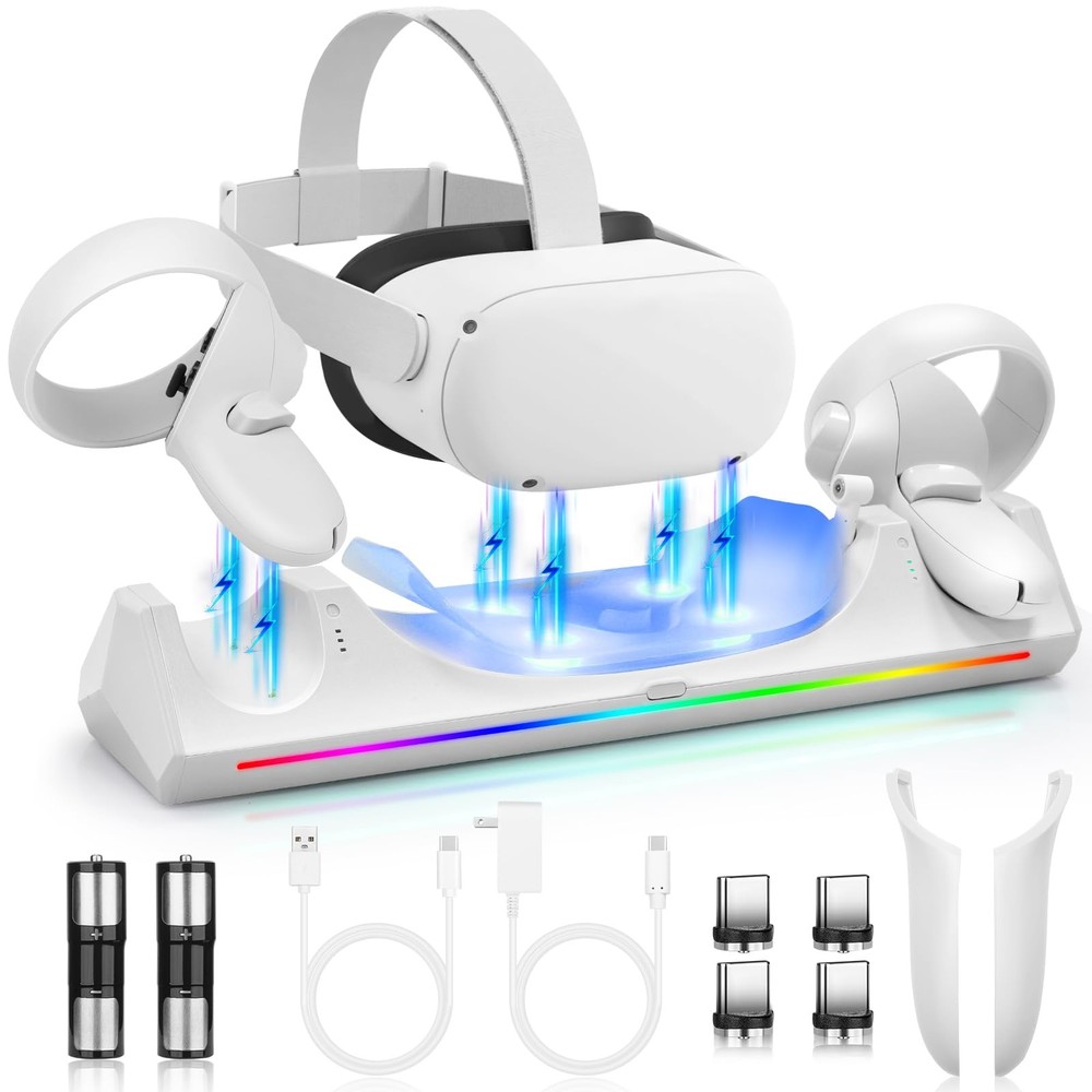 VR Charging Dock for Meta Quest 2, Magnetic Headset & Controller Charger, USB-C