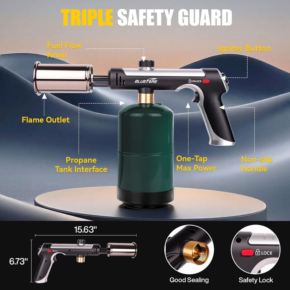 Powerful Propane Torch Gun,Kitchen Cooking Torch With One-Touch Max Fire, Cha...