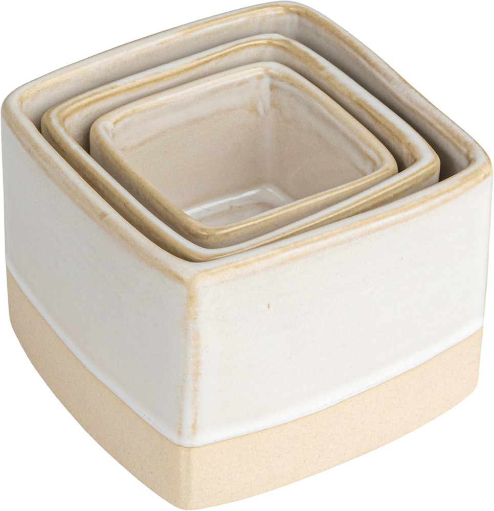 Ceramic Nesting Containers, Cream, Set of 3