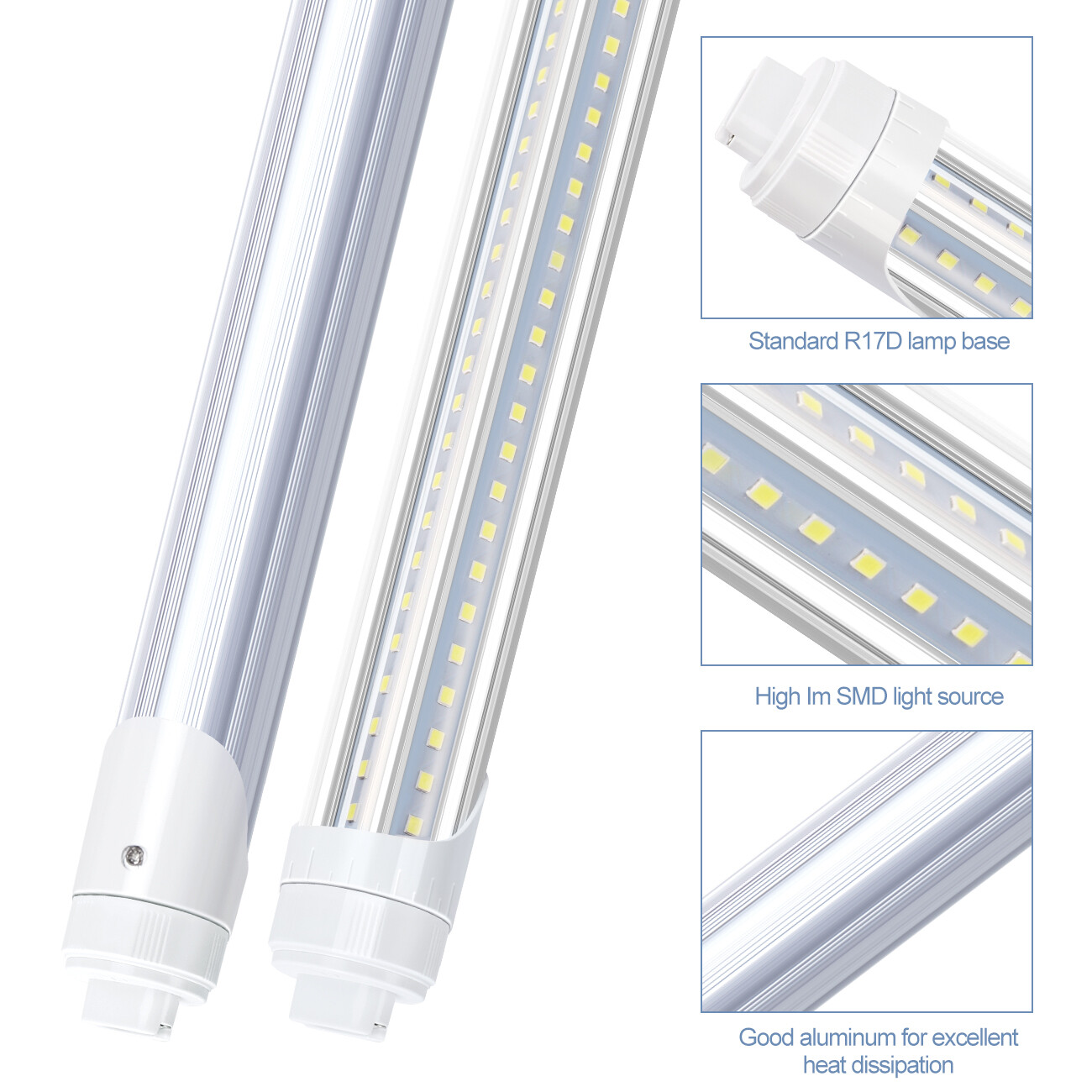 T8 8FT R17D HO Led Tube Light Bulbs 8 Foot 45W 65W 90W 8' Led Shop Light 6000K