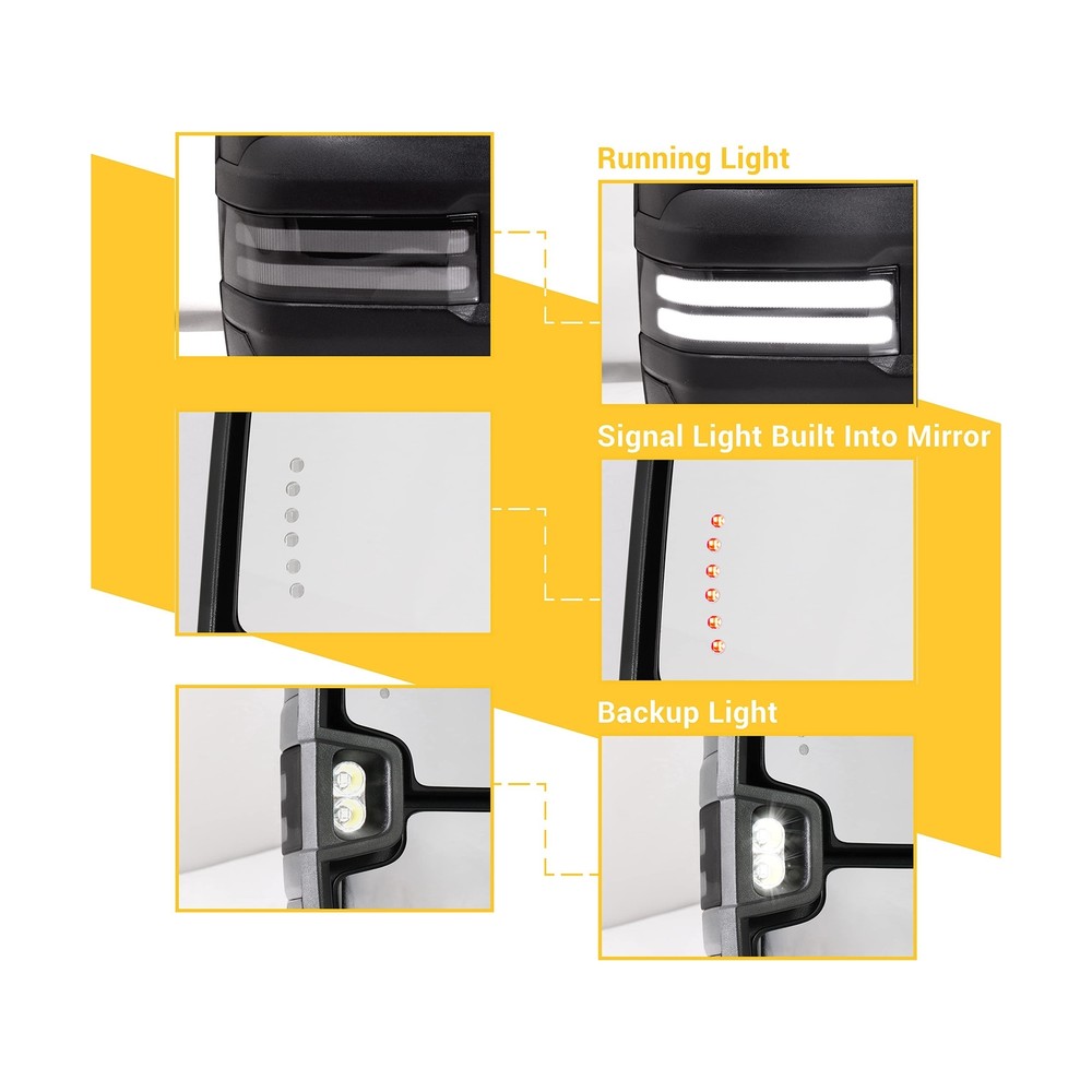 Towing Mirrors Switchback Turn Lights Compatible with 2003-2007 Chevy Silvera...