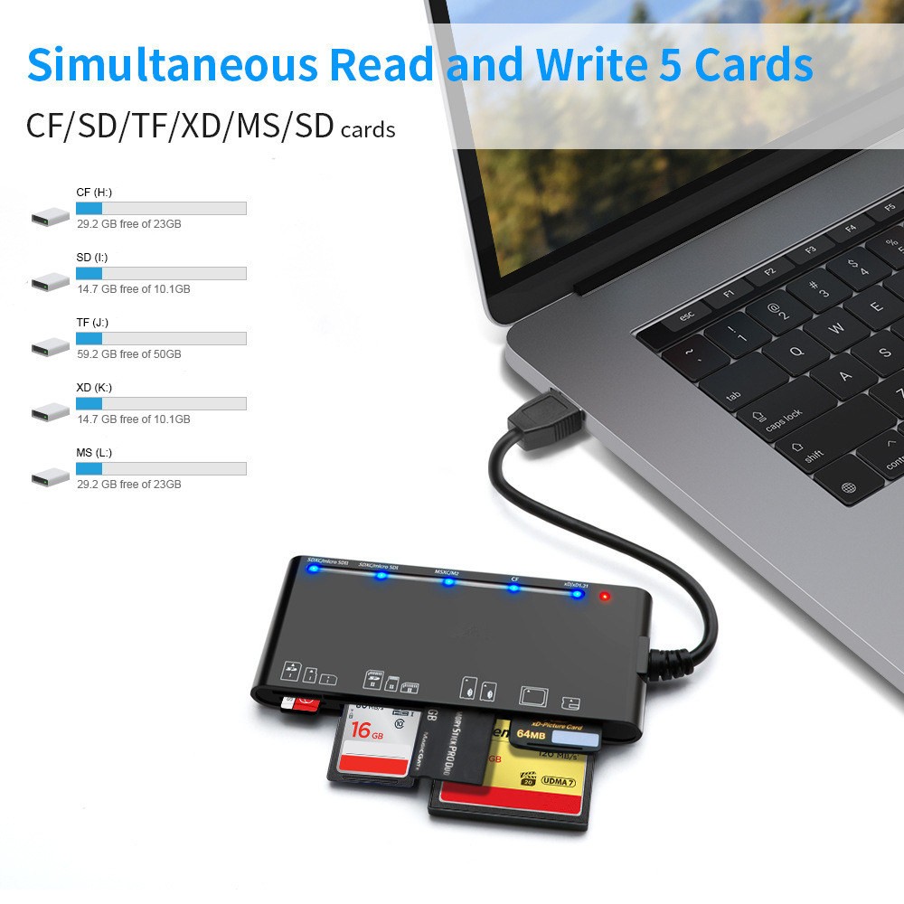7 In 1 USB 3.0 Hub Adapter SD Micro SD CF TF MS XD Memory Card High Speed Reader