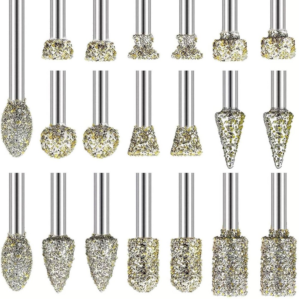 Durable 20pcs 3mm Rotary Diamond Burr Drill Bits Grinding Carving Tool