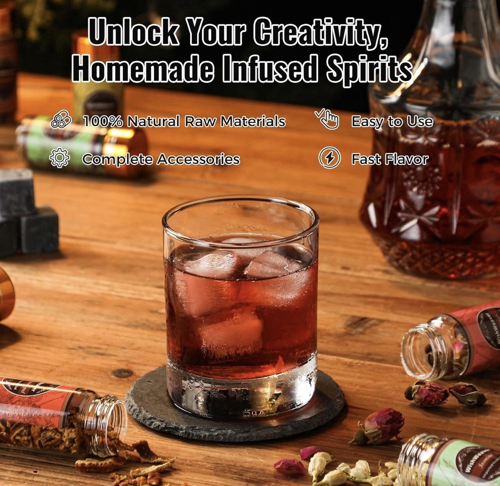 Alcohol Infusion Kit, 14Natural DIY Whiskey Making Kit for Infusing Bourbon,Rye,