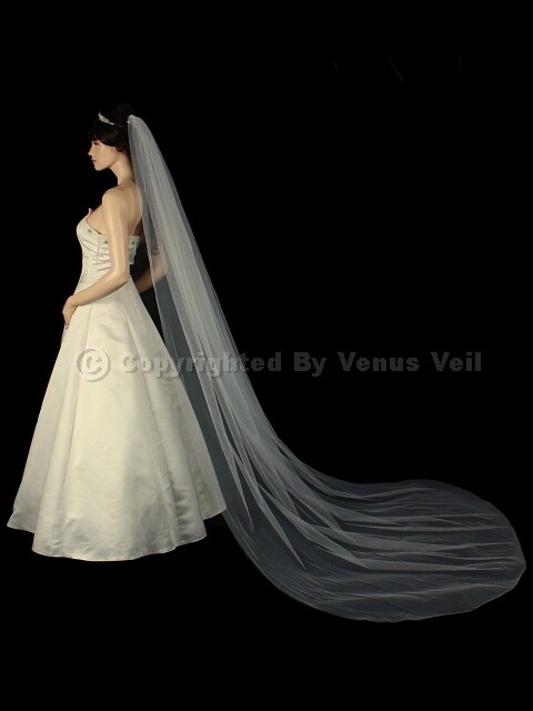 1T Ivory Bridal Cathedral Length Cut Edge Wedding Veil